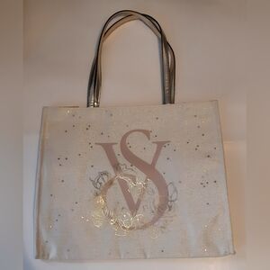Victoria's Secret Large Cream and Rose Gold Tote Bag